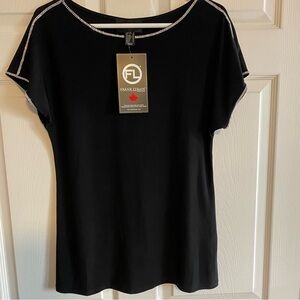 Frank Lyman Design Black Short Sleeve Tee with White Trim